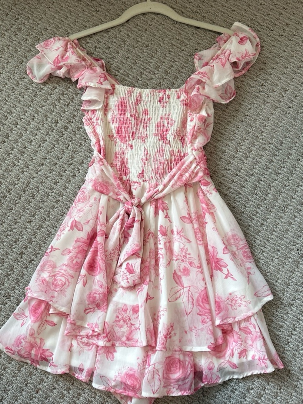 Altar'd State White and Pink Floral Ruffle Romper Dress - Picture 2 of 3